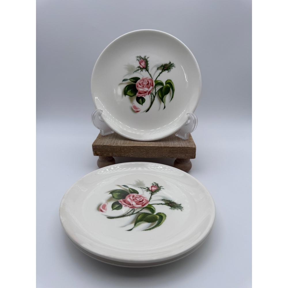 Universal Potteries Ballerina Moss Rose Bread Butter Plates Set of 3 Vintage 6"